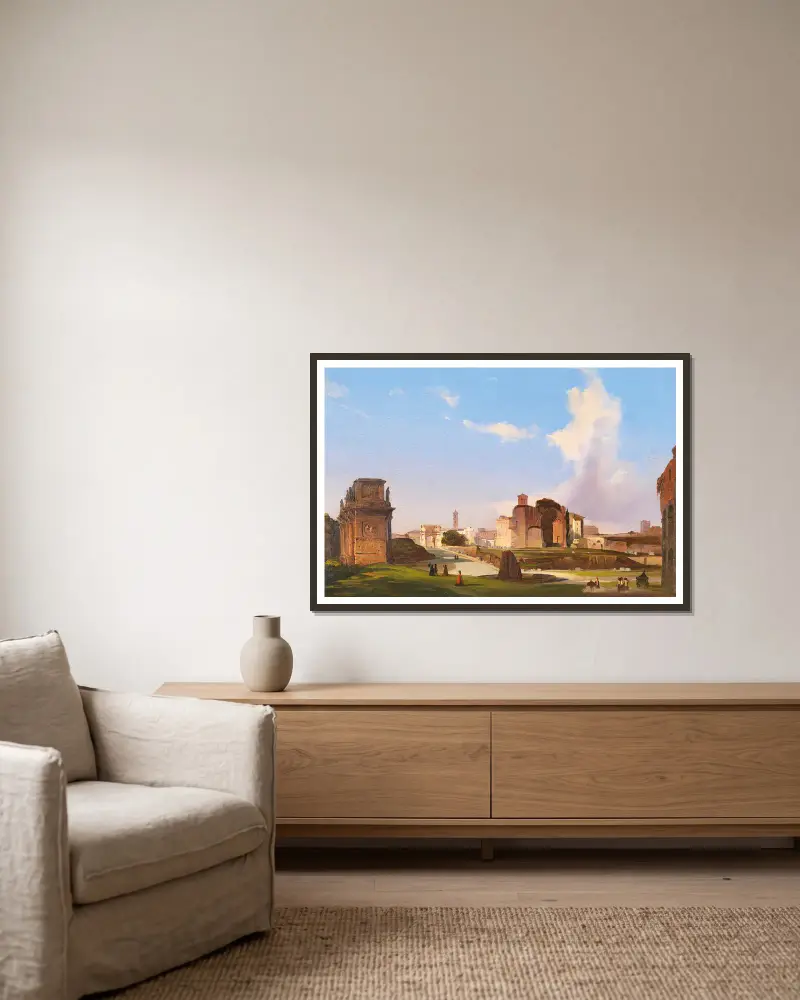 A View Of The Roman Forum With The Arch Of Constantine av Ippolito Caffi inramad på en vägg