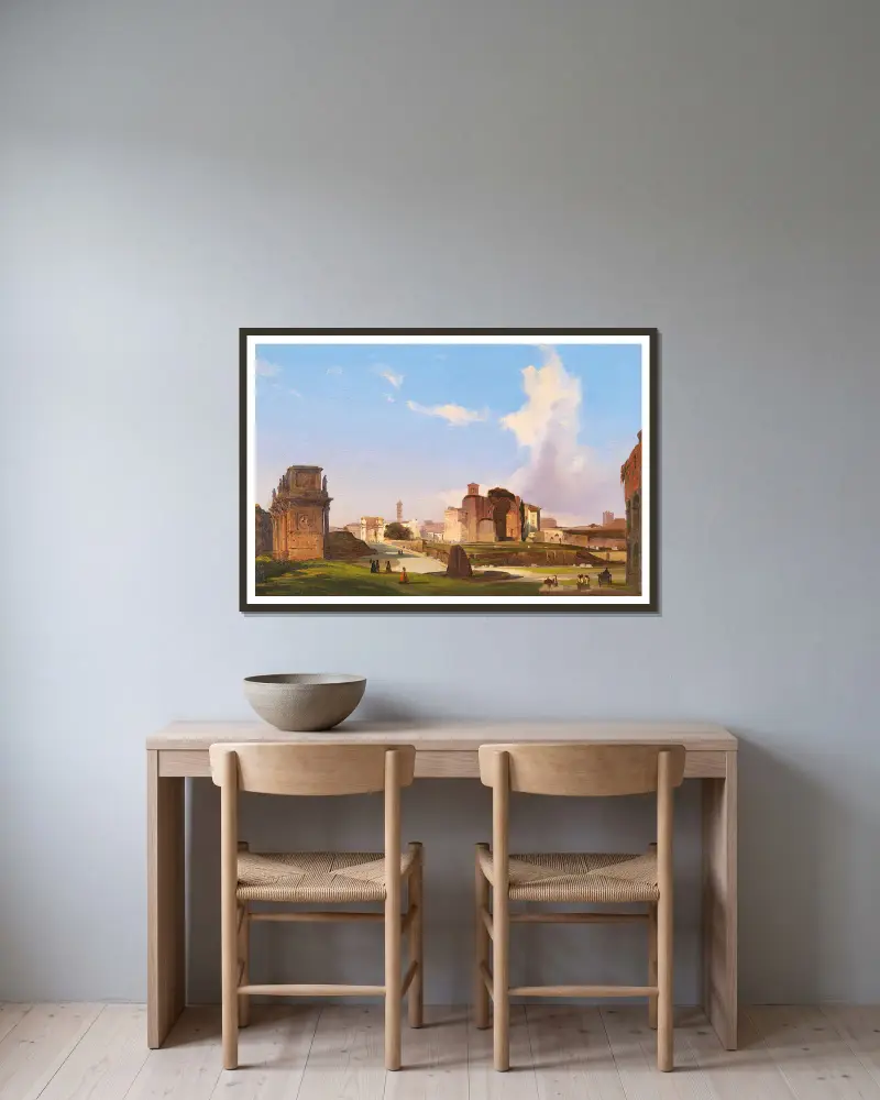 A View Of The Roman Forum With The Arch Of Constantine av Ippolito Caffi inramad på en vägg