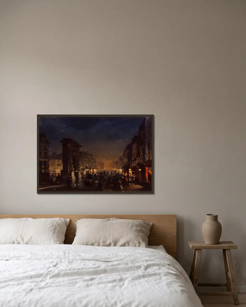Boulevard et Porte Saint Denis, Olio su Cartoncino Intelato av Ippolito Caffi inramad på en vägg