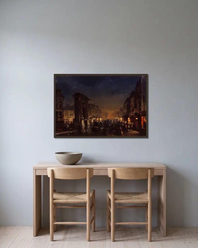 Boulevard et Porte Saint Denis, Olio su Cartoncino Intelato av Ippolito Caffi inramad på en vägg