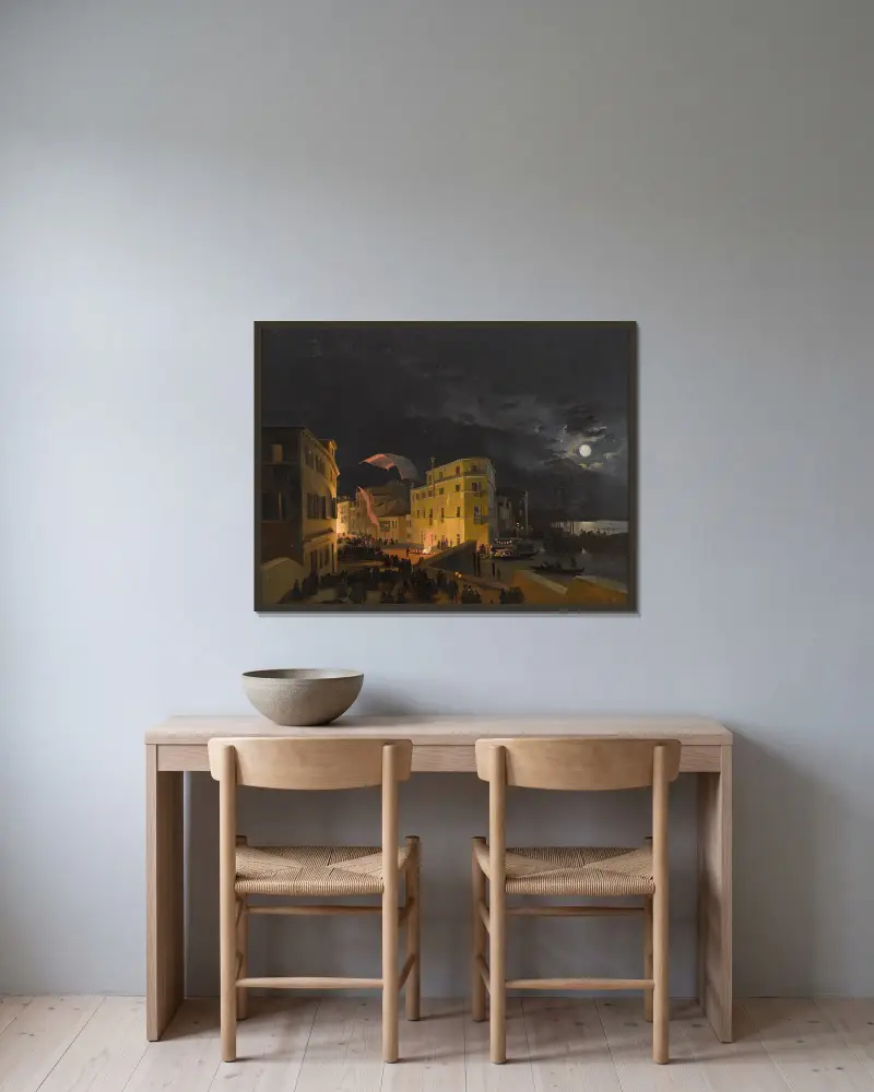 Festival in Venice av Ippolito Caffi inramad på en vägg