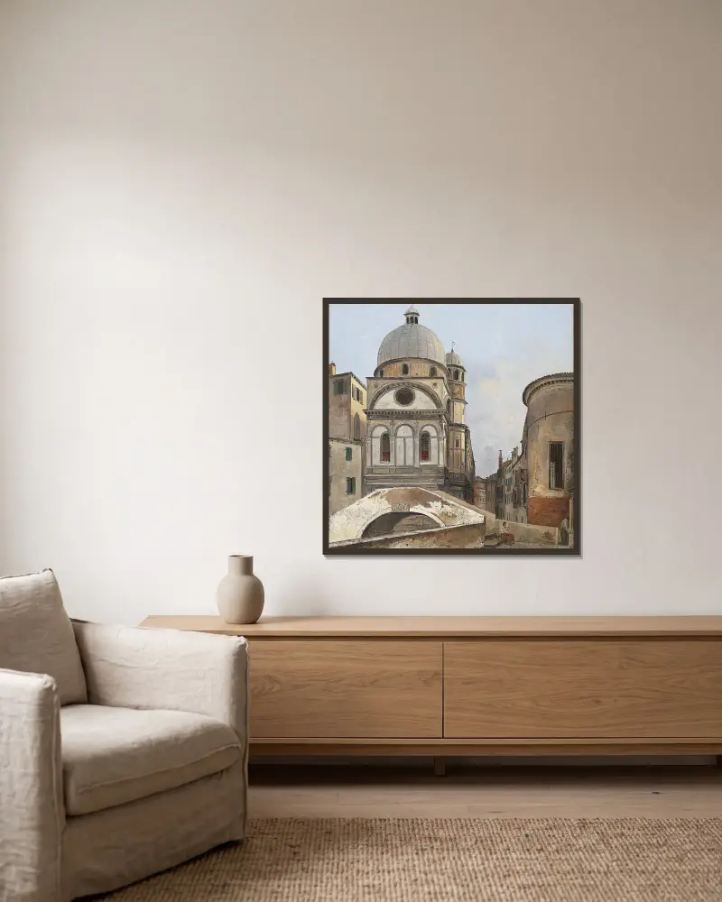 Santa Maria dei Miracoli och Santa Maria Nova av Ippolito Caffi inramad på en vägg