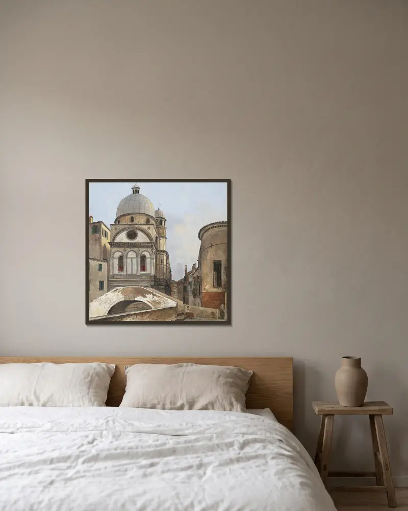 Santa Maria dei Miracoli och Santa Maria Nova av Ippolito Caffi inramad på en vägg