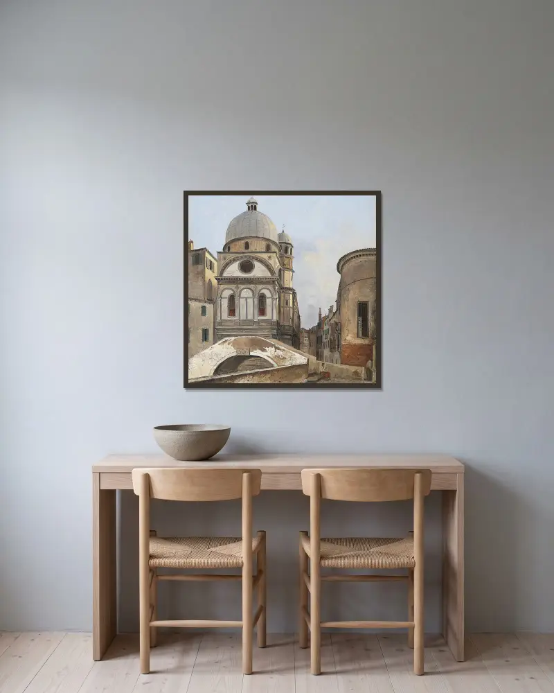 Santa Maria dei Miracoli och Santa Maria Nova av Ippolito Caffi inramad på en vägg