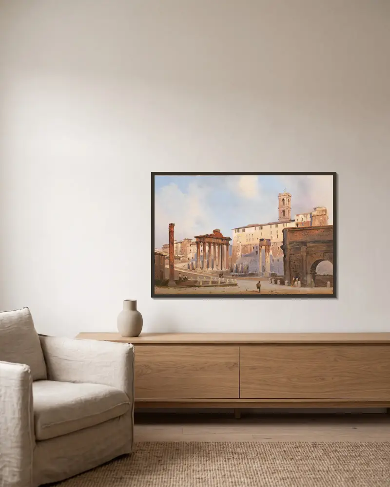 The Roman Forum av Ippolito Caffi inramad på en vägg