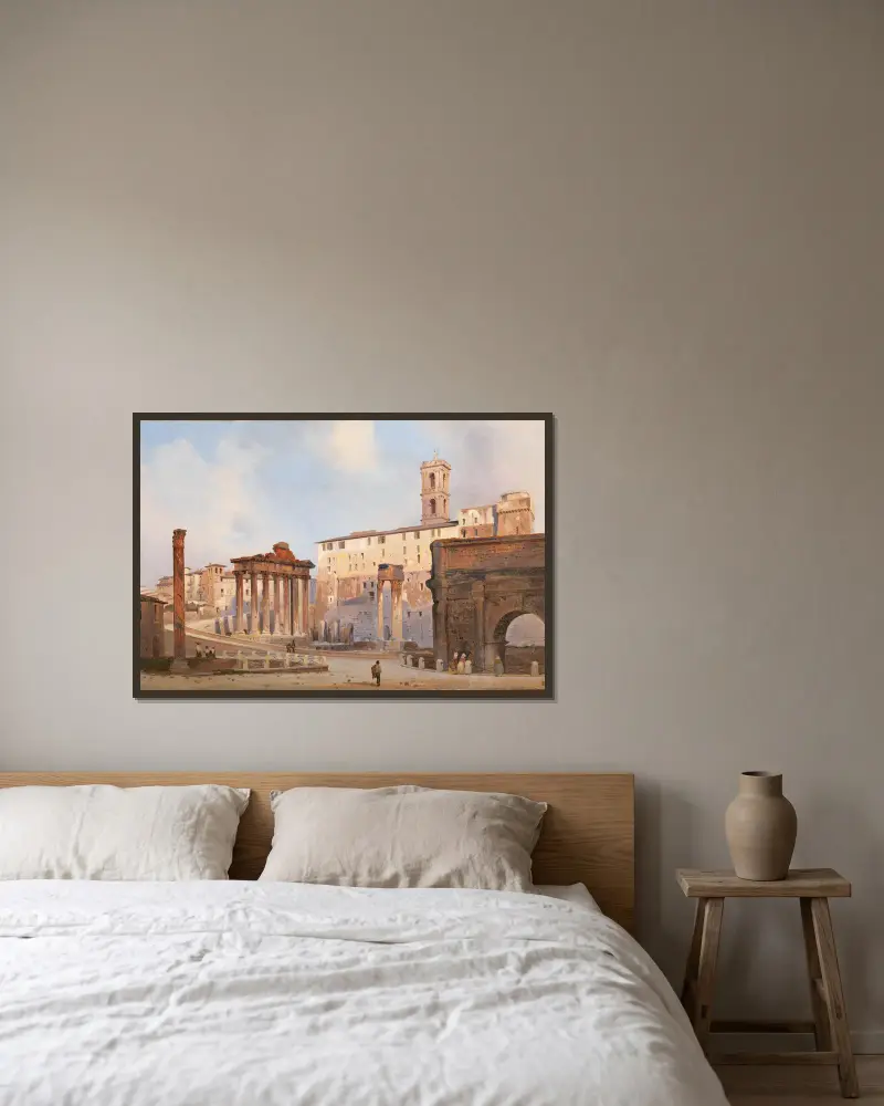 The Roman Forum av Ippolito Caffi inramad på en vägg