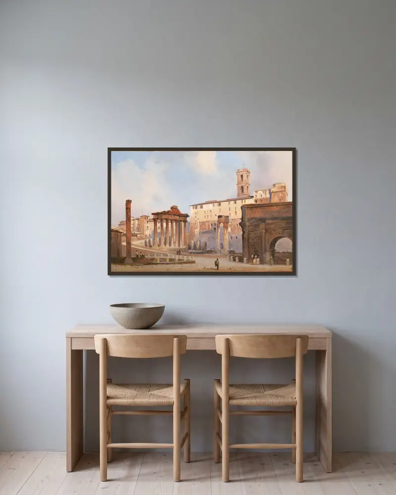 The Roman Forum av Ippolito Caffi inramad på en vägg