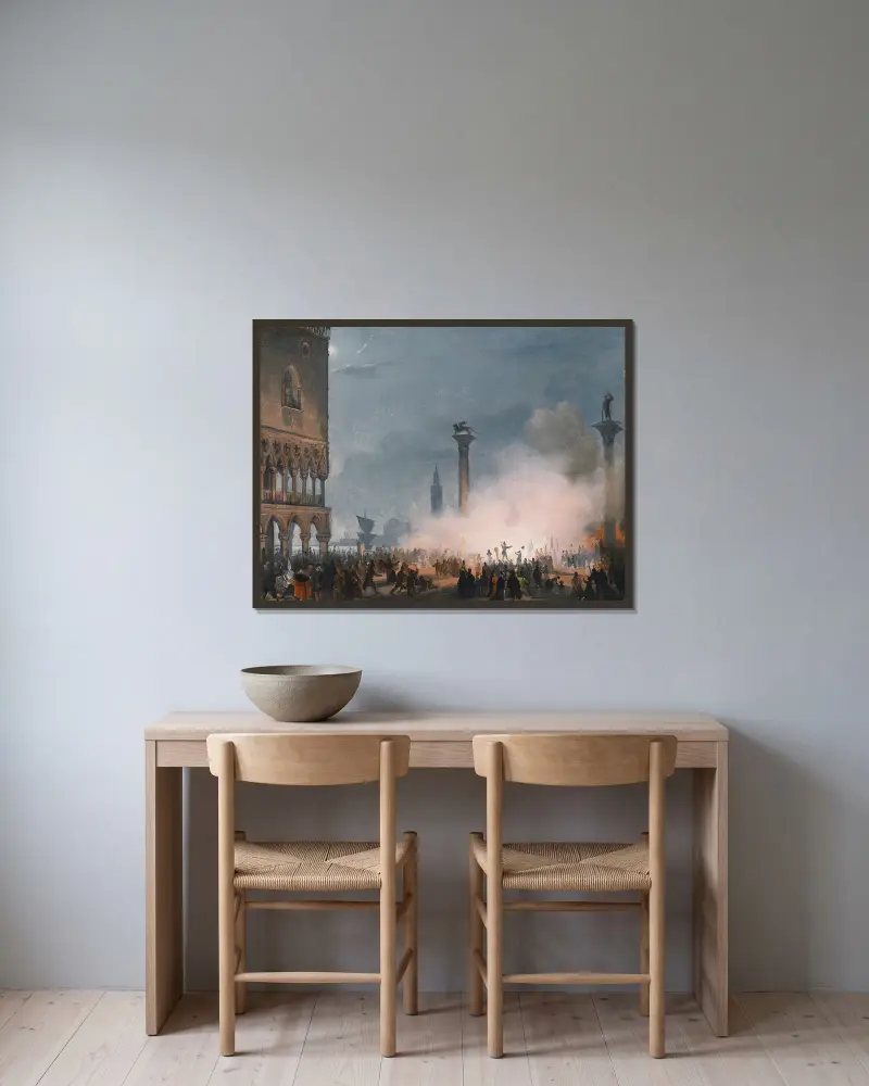 Venedi Piazzetta bei Nacht av Ippolito Caffi inramad på en vägg