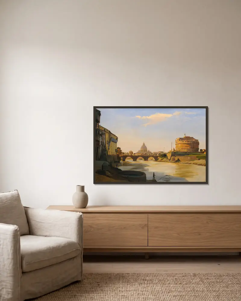 View Of The Castel Sant’angelo, Rome av Ippolito Caffi inramad på en vägg