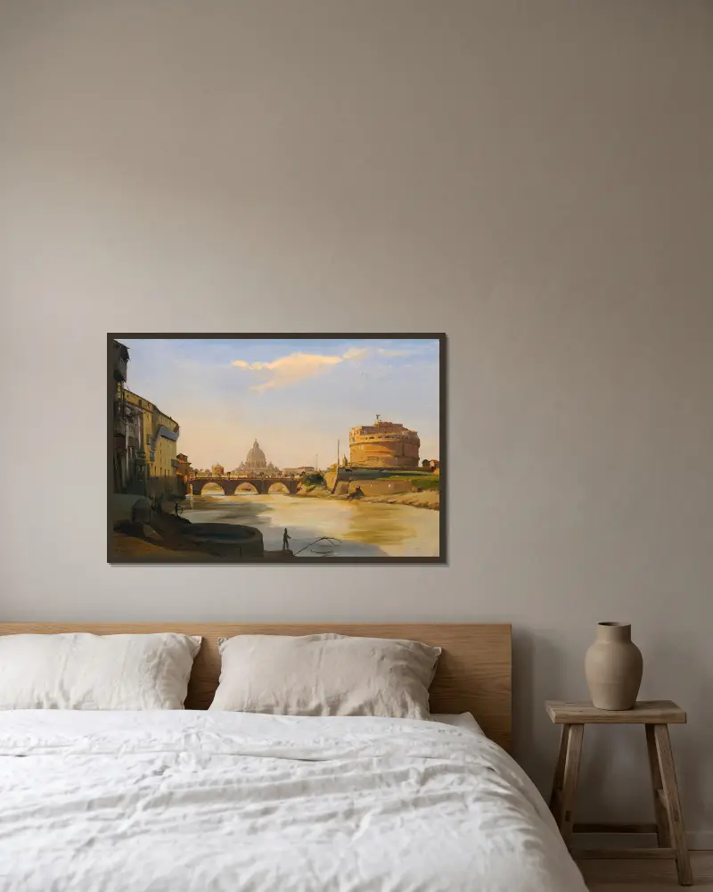 View Of The Castel Sant’angelo, Rome av Ippolito Caffi inramad på en vägg