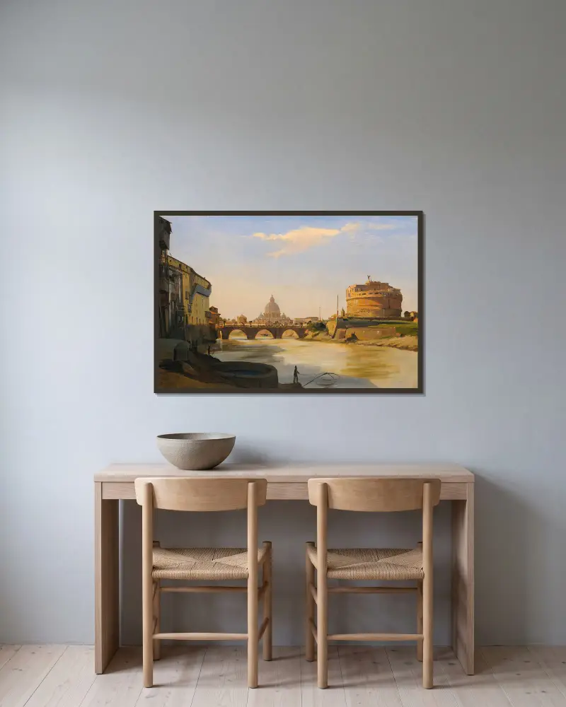 View Of The Castel Sant’angelo, Rome av Ippolito Caffi inramad på en vägg