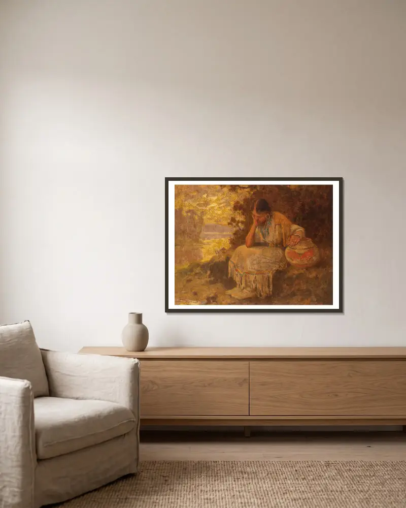 Indianisches Mädchen von Eanger Irving Couse gerahmt an einer Wand