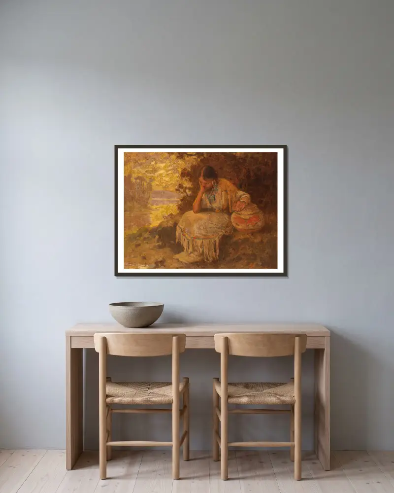 Indianisches Mädchen von Eanger Irving Couse gerahmt an einer Wand