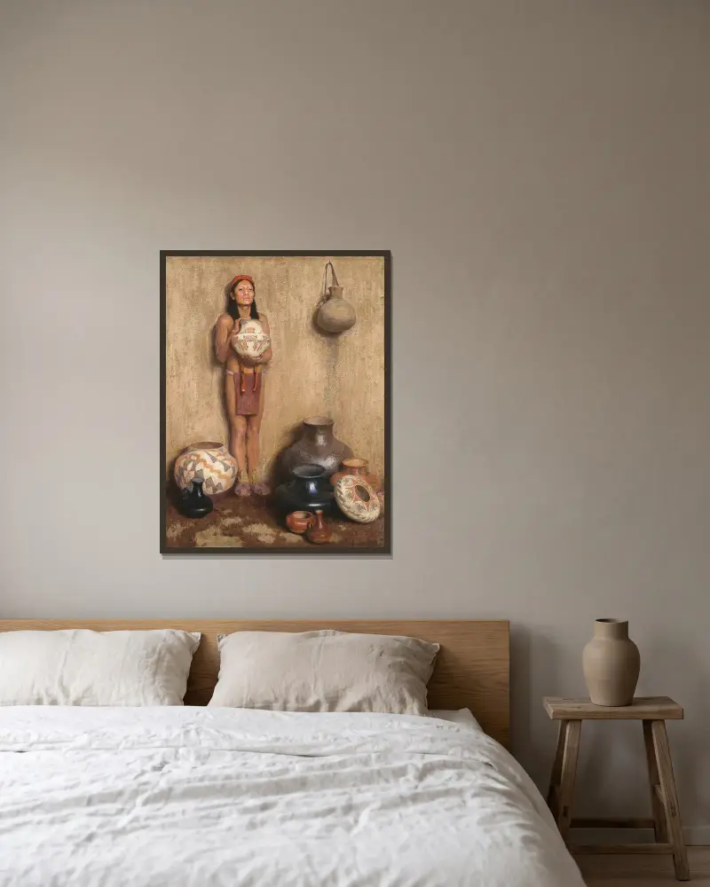 Der Töpferverkäufer von Eanger Irving Couse gerahmt an einer Wand