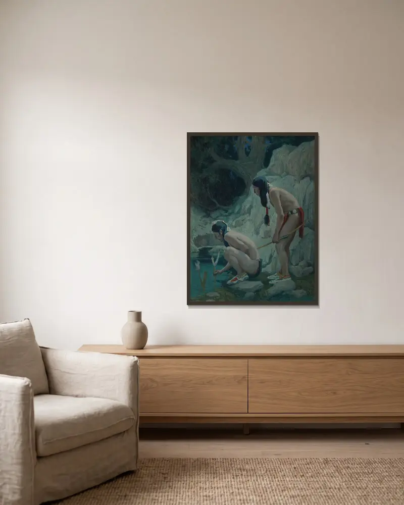 Heiliges Wasser von Eanger Irving Couse gerahmt an einer Wand