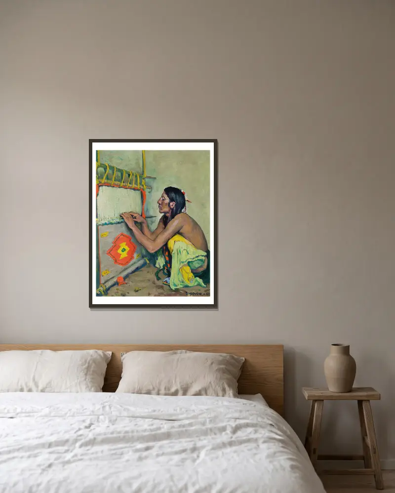 Die Weberin von Eanger Irving Couse gerahmt an einer Wand