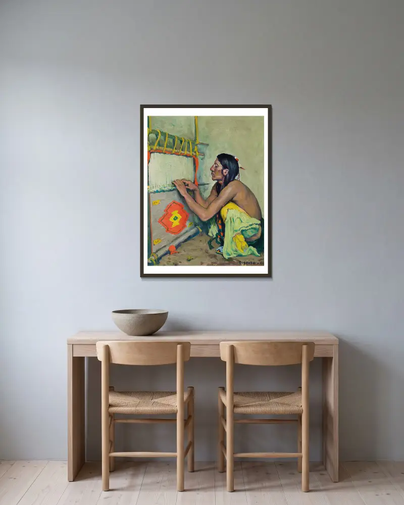 Die Weberin von Eanger Irving Couse gerahmt an einer Wand