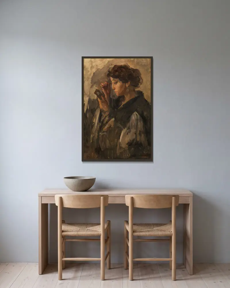 Dame mit Handspiegel av Isaac Israëls inramad på en vägg