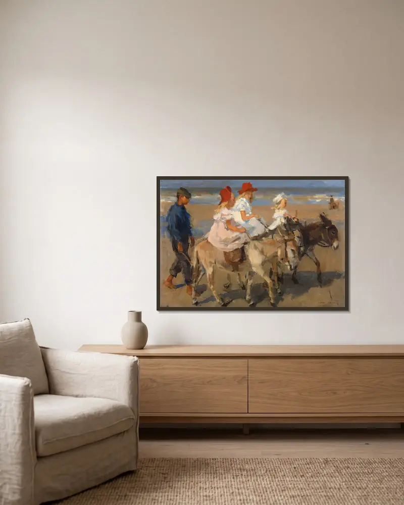 Donkey Rides on the Beach av Isaac Israëls inramad på en vägg
