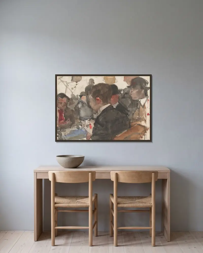 Kaartende mannen in een café av Isaac Israëls inramad på en vägg