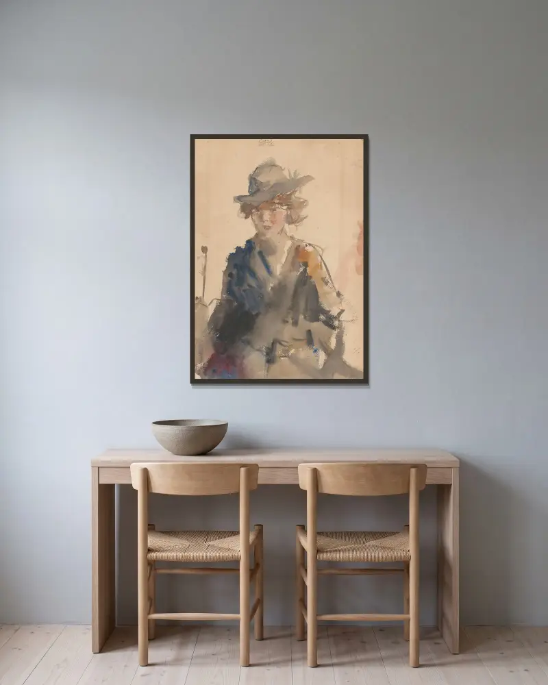 Portret van een vrouw av Isaac Israëls inramad på en vägg