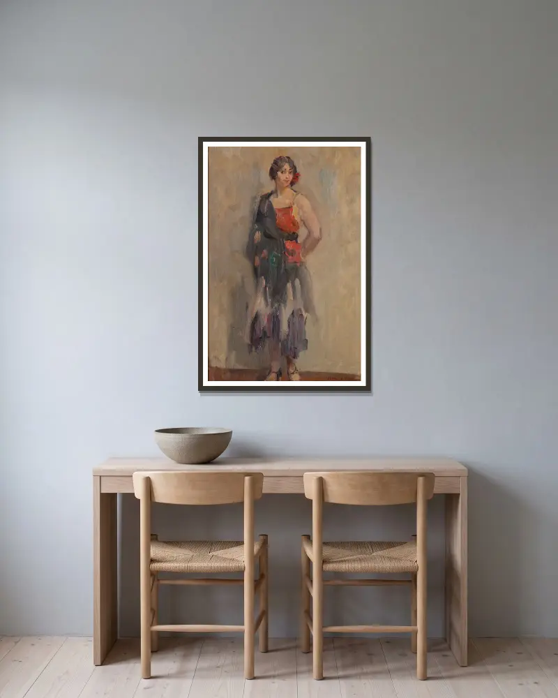 Stehendes Mädchen von Isaac Israëls gerahmt an einer Wand