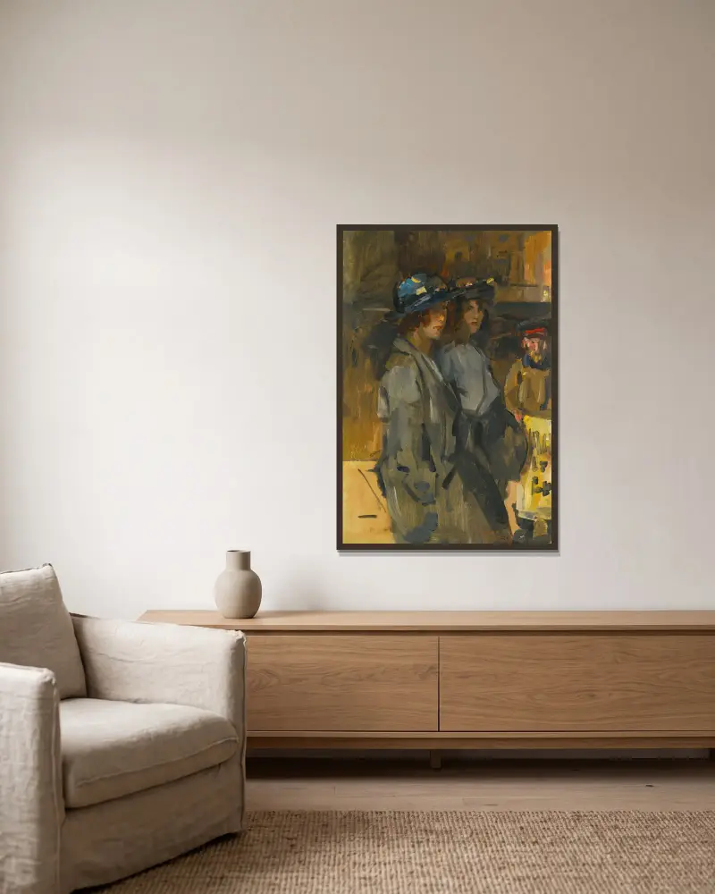Two cockney girls av Isaac Israëls inramad på en vägg