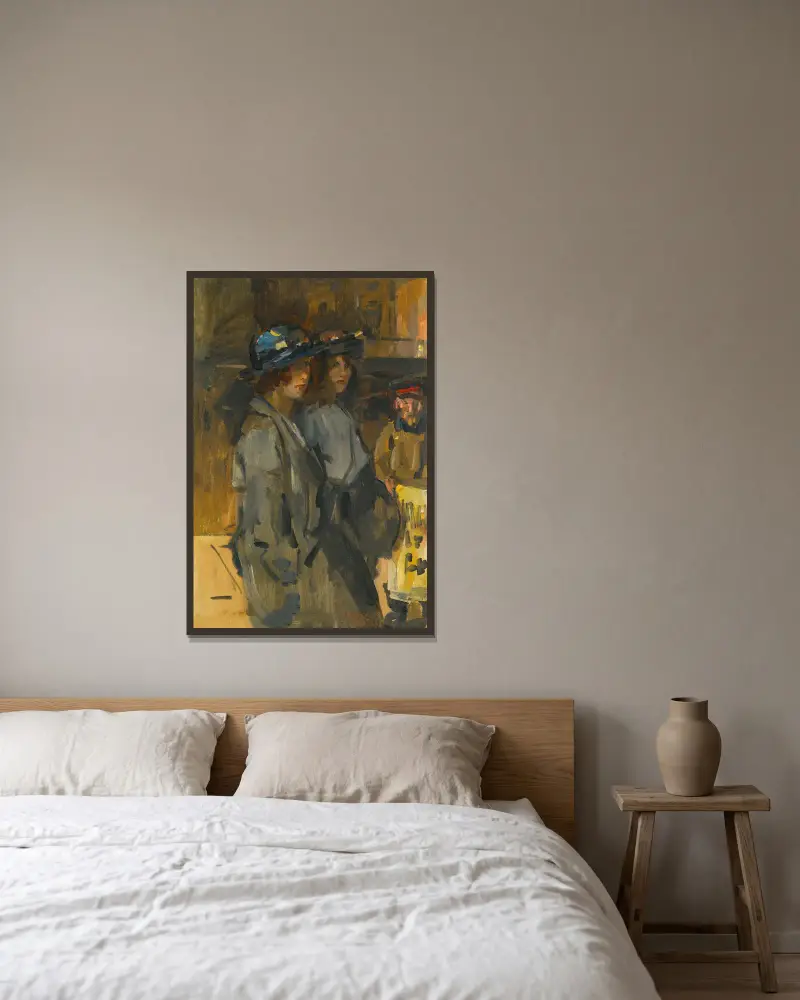 Two cockney girls av Isaac Israëls inramad på en vägg