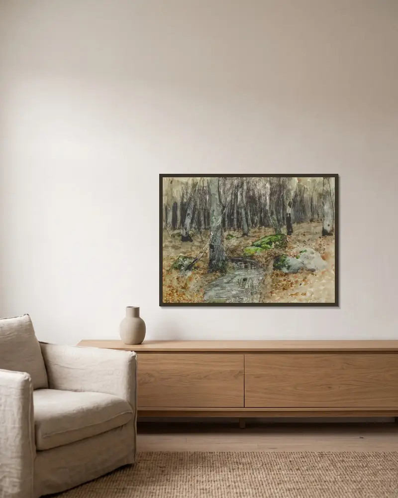 Waldlandschaft von Isaac Levitan gerahmt an einer Wand