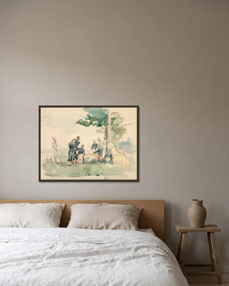 Militaires sous un arbre (Soldiers under a Tree) av Isidore Pils inramad på en vägg