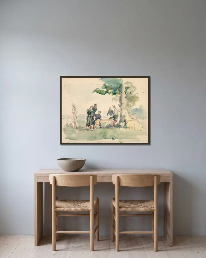 Militaires sous un arbre (Soldiers under a Tree) av Isidore Pils inramad på en vägg