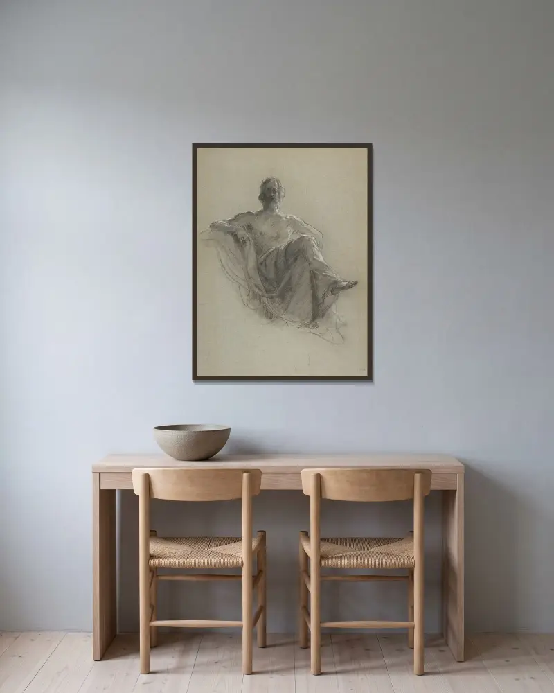 Seated Bearded Man, Nude to the Waist (Jupiter Seated) av Isidore Pils inramad på en vägg
