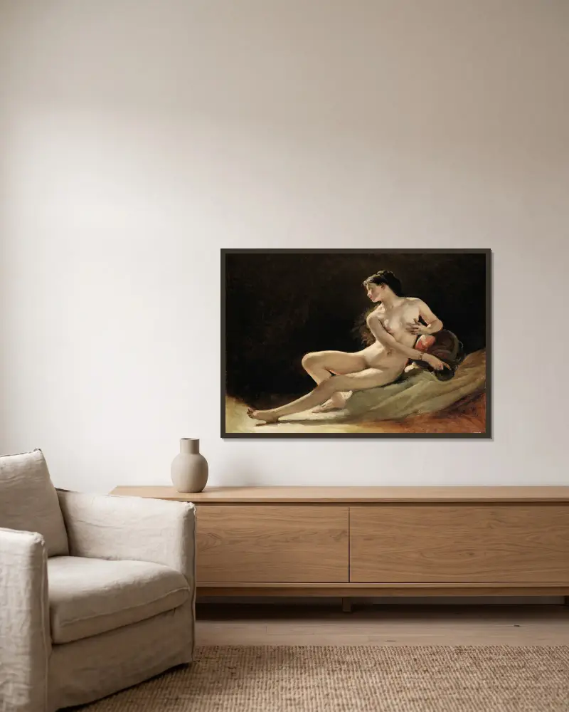 Study for the figure of the seine, for the opera garnier, paris av Isidore Pils inramad på en vägg