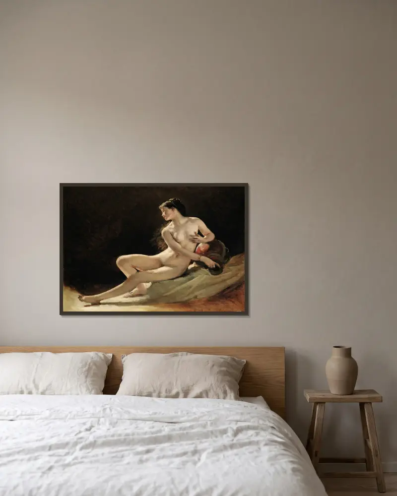 Study for the figure of the seine, for the opera garnier, paris av Isidore Pils inramad på en vägg