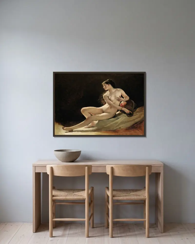 Study for the figure of the seine, for the opera garnier, paris av Isidore Pils inramad på en vägg