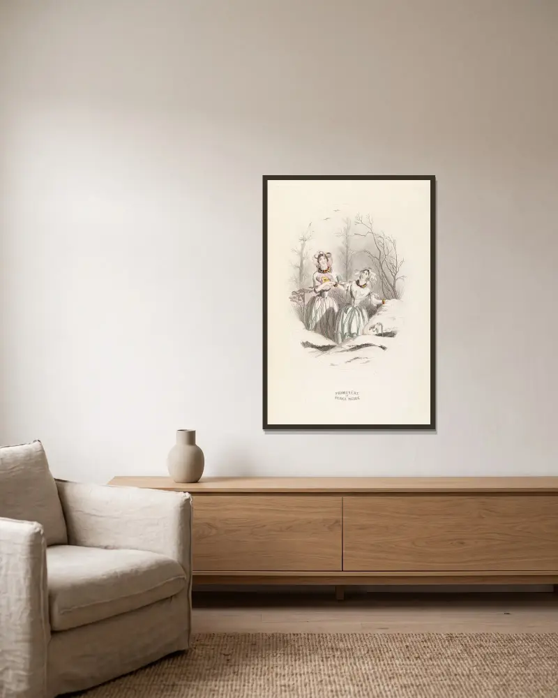 Primevere et Perce Neige av J. J. Grandville inramad på en vägg