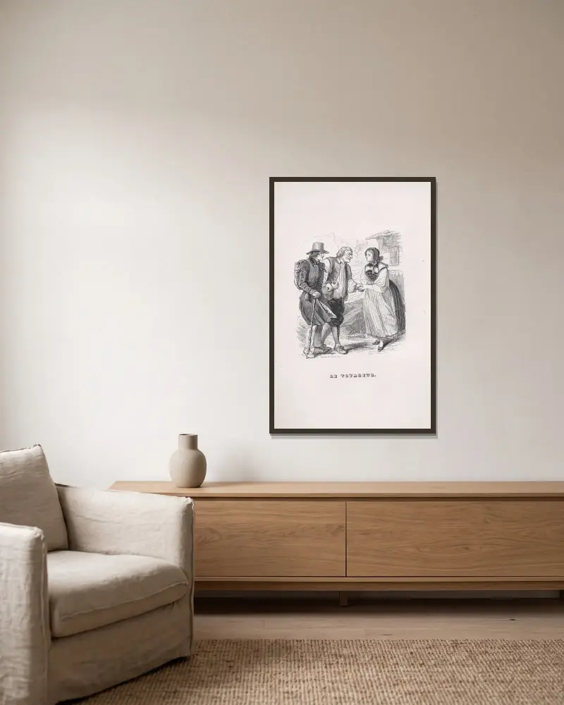 The Traveler av J. J. Grandville inramad på en vägg