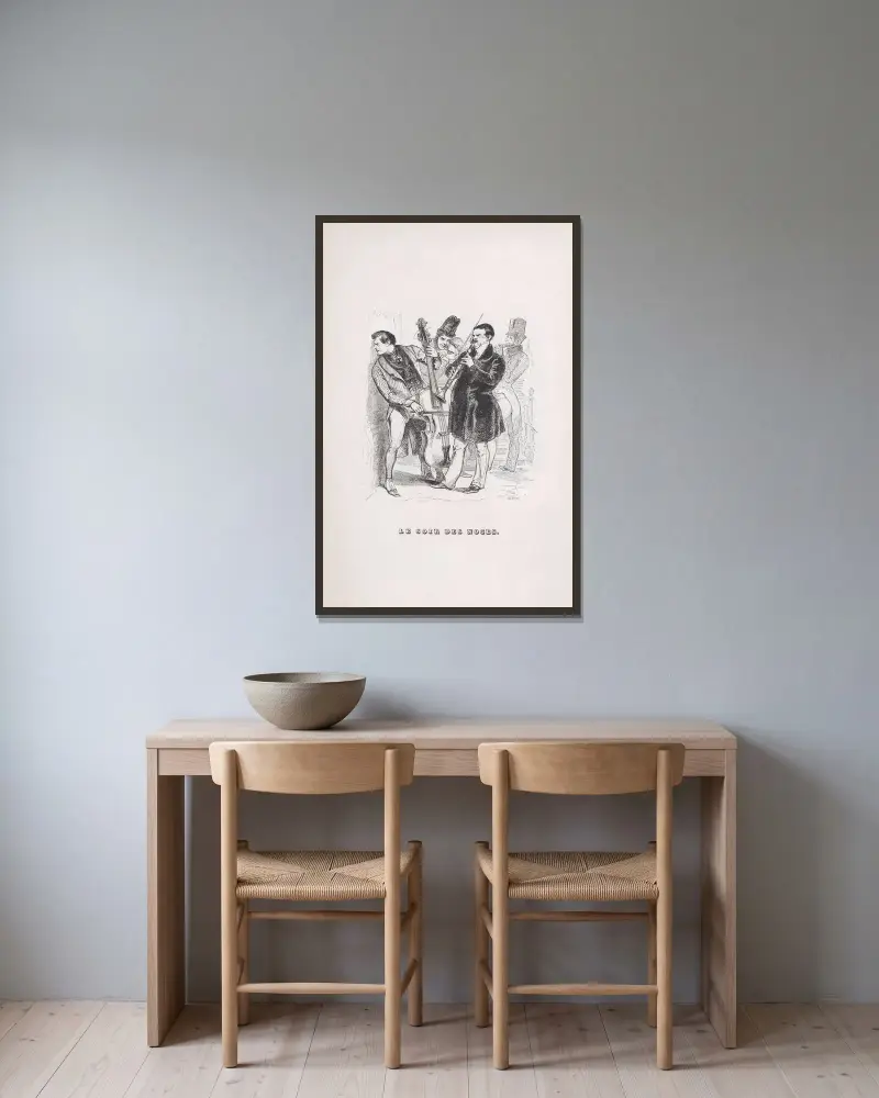 Bröllopsnatten av J. J. Grandville inramad på en vägg