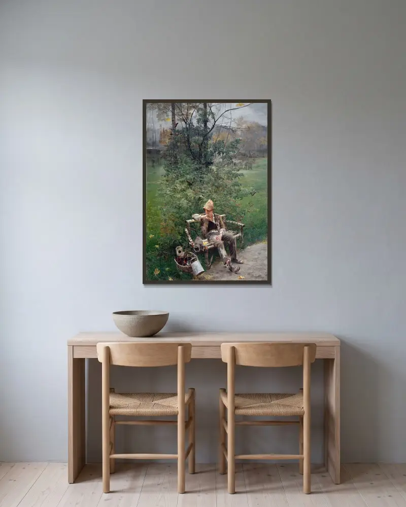 En målarlärling av Jacek Malczewski inramad på en vägg