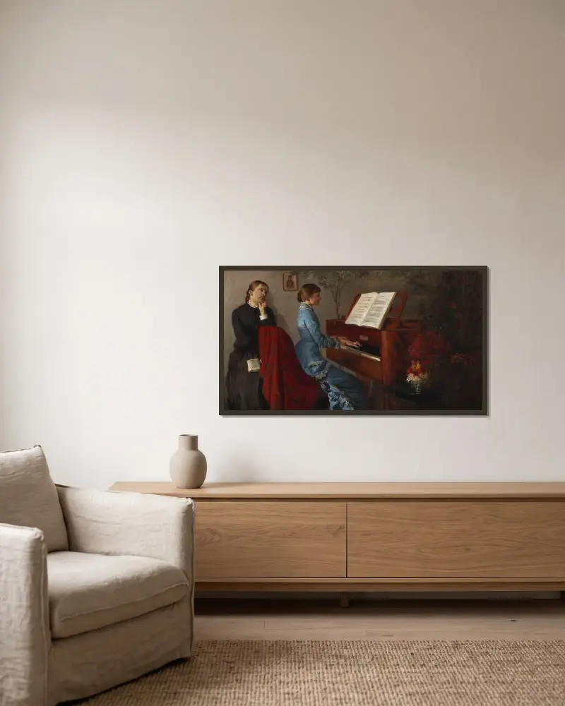 Vid pianot av Jacek Malczewski inramad på en vägg