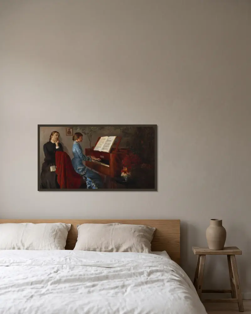 Vid pianot av Jacek Malczewski inramad på en vägg