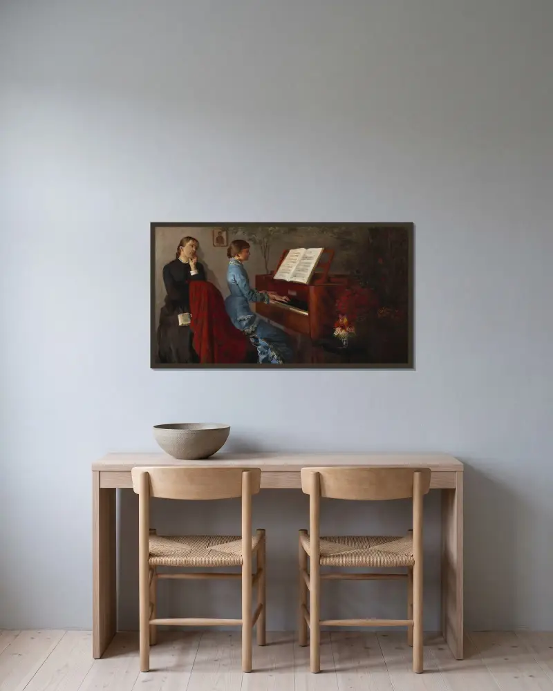 Vid pianot av Jacek Malczewski inramad på en vägg