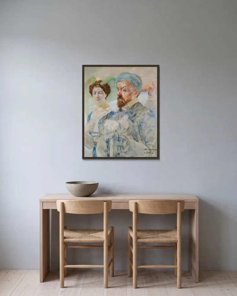 Autoportret von Jacek Malczewski gerahmt an einer Wand