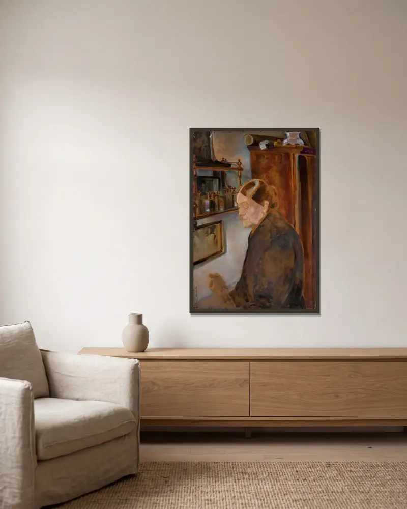 Bronisława, konstnärens syster, inomhus av Jacek Malczewski inramad på en vägg