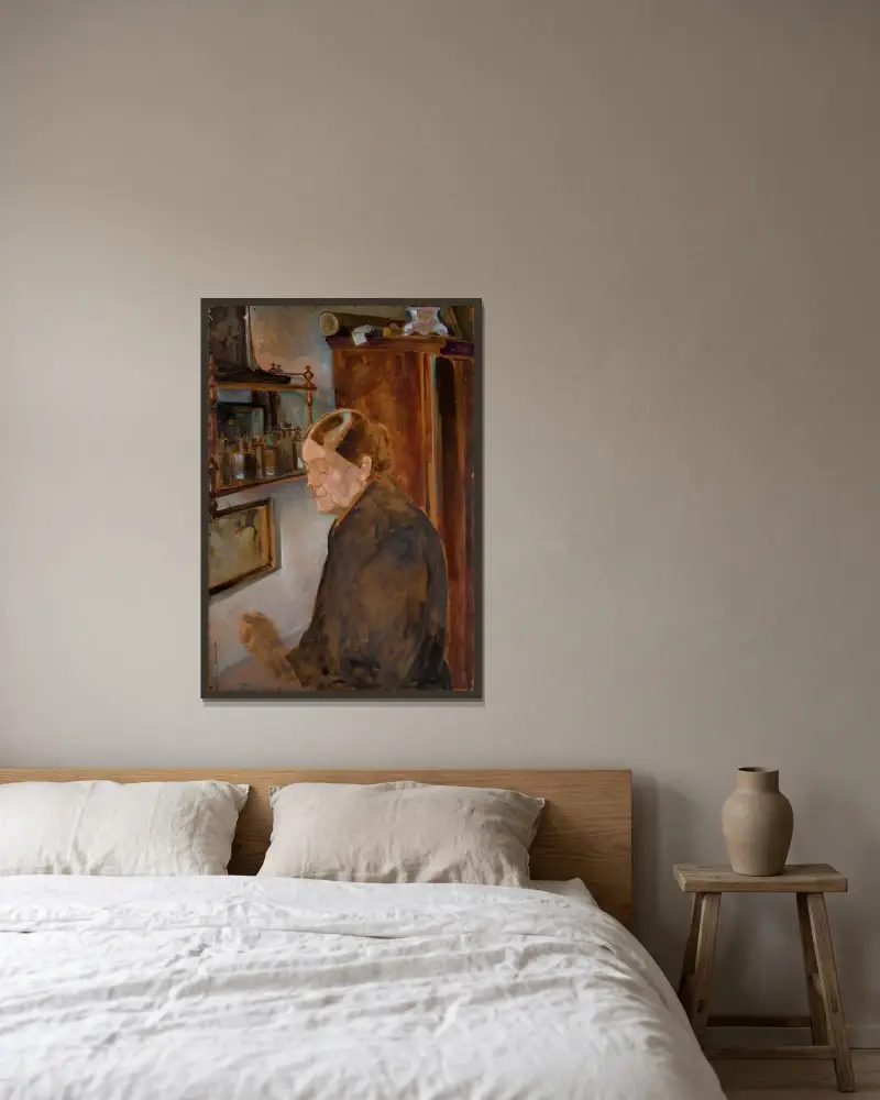 Bronisława, konstnärens syster, inomhus av Jacek Malczewski inramad på en vägg