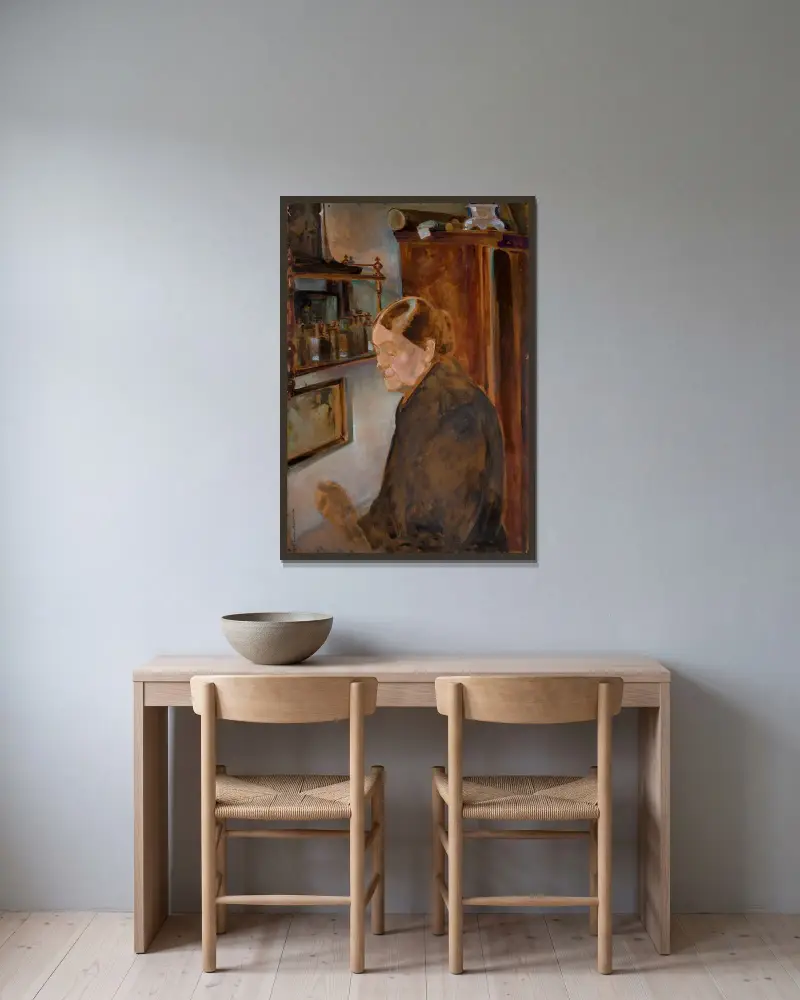 Bronisława, konstnärens syster, inomhus av Jacek Malczewski inramad på en vägg