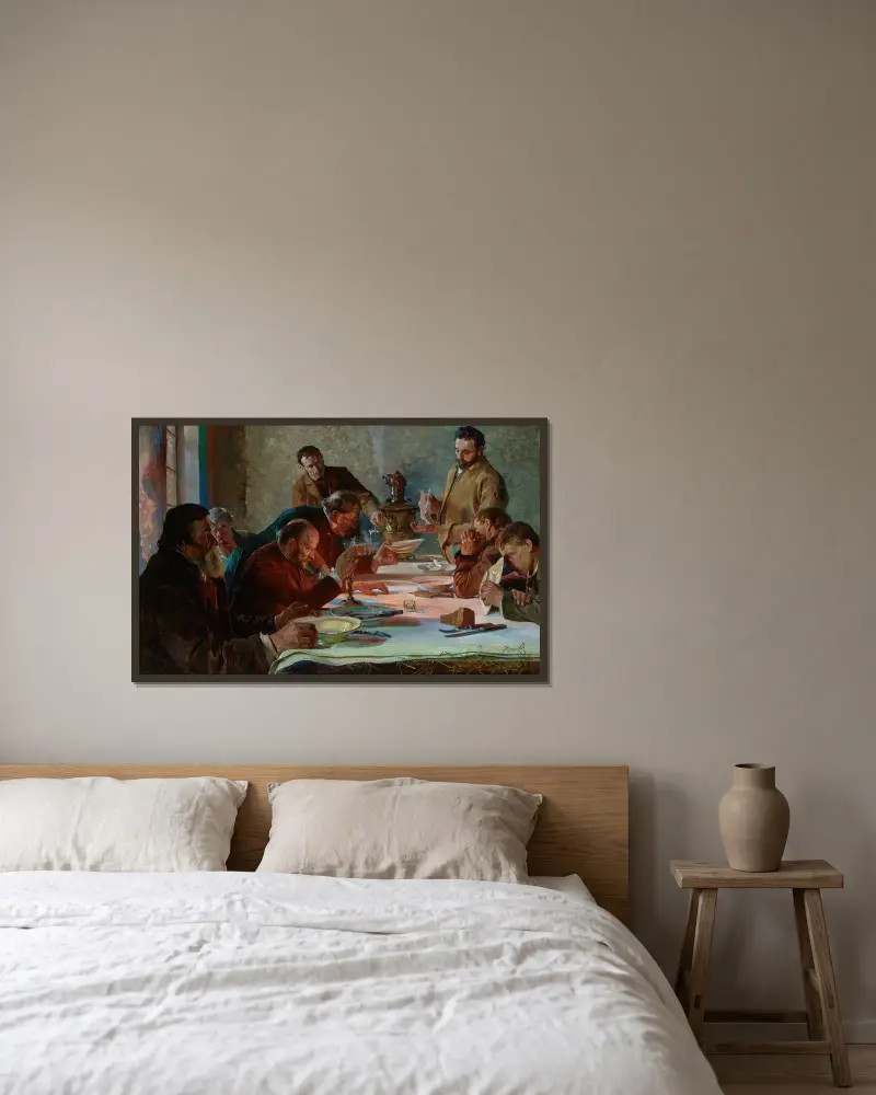 Julafton i Sibirien av Jacek Malczewski inramad på en vägg