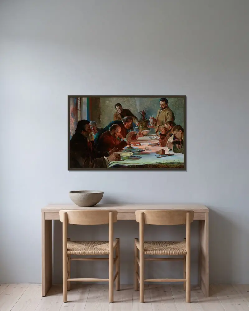Julafton i Sibirien av Jacek Malczewski inramad på en vägg