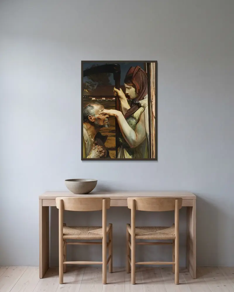 Döden av Jacek Malczewski inramad på en vägg