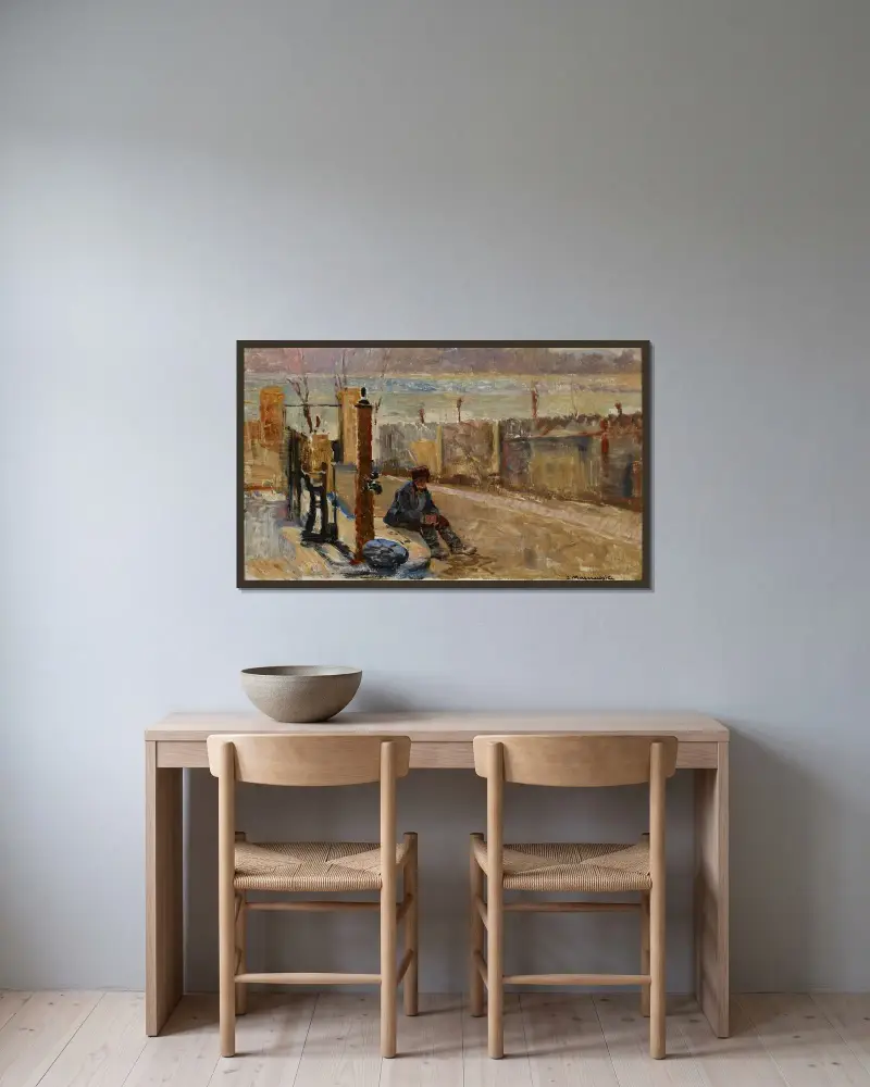 Vistulas strandbankar av Jacek Malczewski inramad på en vägg